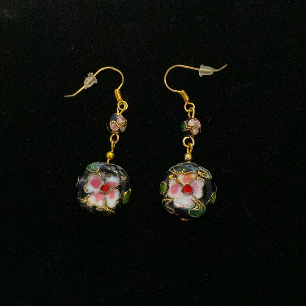 Cloisonné Style French Wire Earrings